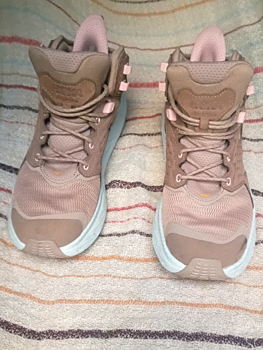 Hoka One One Women's Taupe and Pink Lace-Up Sneakers