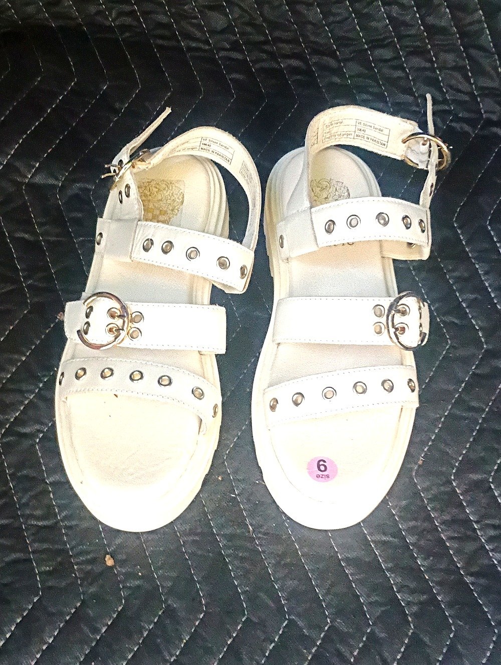 Vince Camuto White Stud-Accent Kids Buckle Sandals